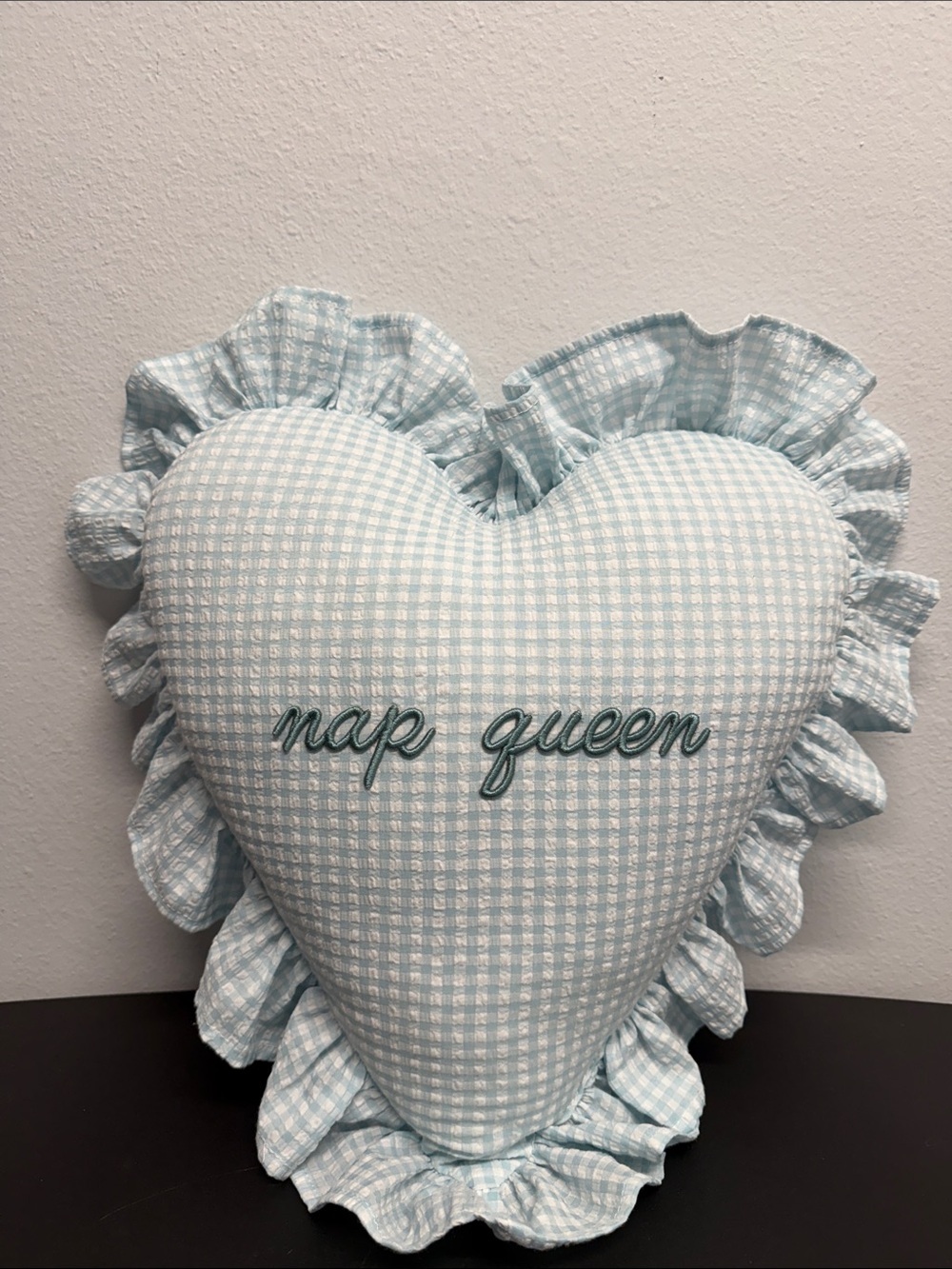 Style House | “Nap Queen” Embroidered Heart Gingham Pillow Home Decor